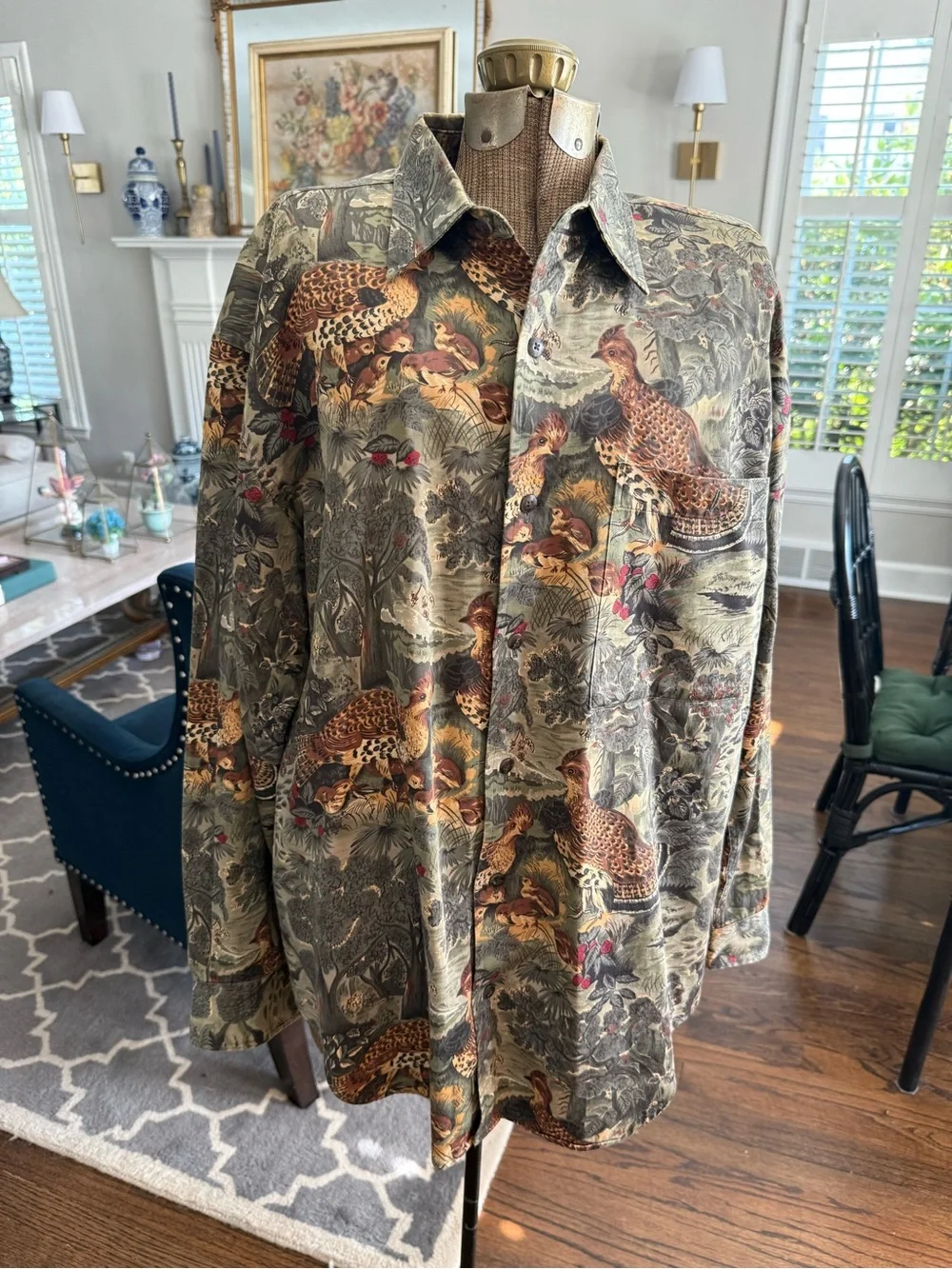 Vintage 90s BANANA REPUBLIC SAFARI quail pheasant Hunting Button Up Mens Shirt M